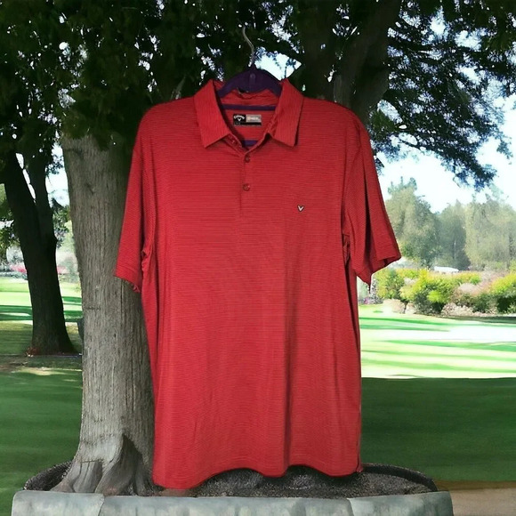 Callaway Opti Dri Red Stripe Golf Polo Shirt Men's Large Short Sleeve Button - Picture 1 of 6